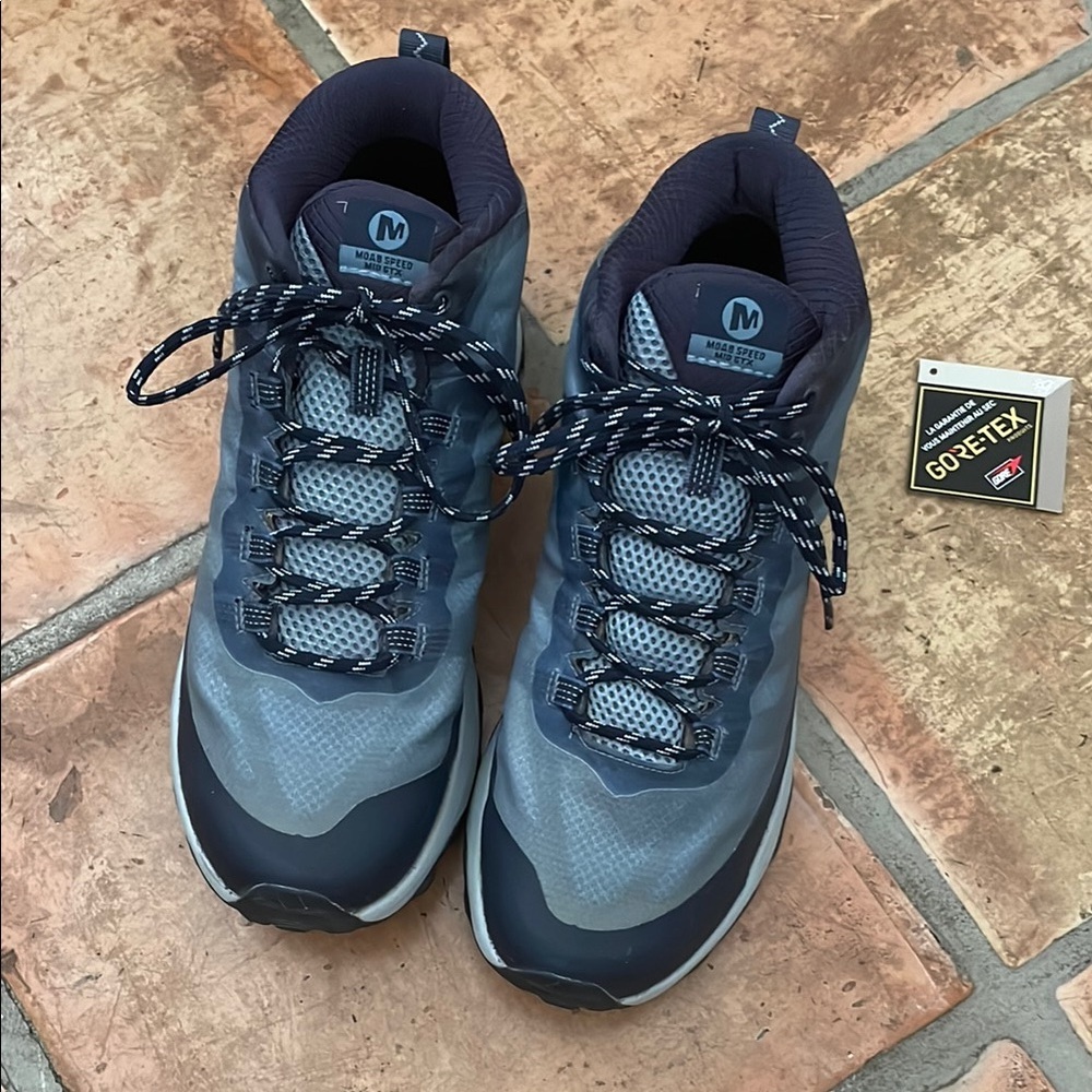 Merrell Men's Navy Gray Waterproof Athletic Shoes (Gore-Tex)